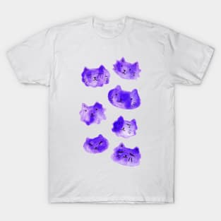 Watercolor Purple Cat Faces T-Shirt